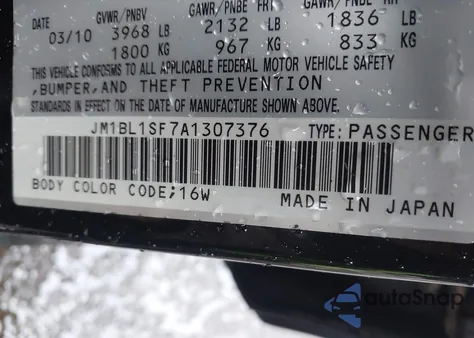 2010 Mazda Mazda3 I Touring from USA, damaged, VIN JM1BL1SF7A1307376